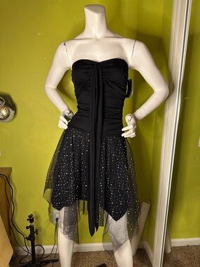 NWT A.Byer Black Strapless Mini Dress with Sparkly Polka Dot Skirt Detailing